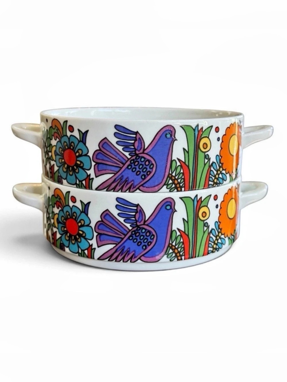 Villeroy & Boch Acapulco Dual Handle Soup Bowls Blue Stamp Luxembourg
